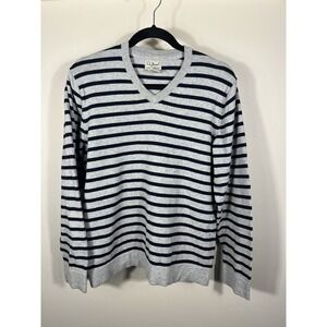L.L. BEAN Gray Striped Cashmere Blend V-Neck Long Sleeve Sweater Size Medium (O)